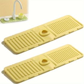 2Pcs Kitchen Sink Splash Guard - Silicone Faucet Handle Drip Catcher Tray Behind Faucet (Color: Yellow) 2Pcs Kitchen Sink Splash Guard - Silicone Faucet Handle Drip Catcher Tray Behind Faucet (Color: Yellow)